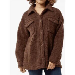 32 Degrees Women's Cozy Fleece Shirt Jacket Oversized (Brown,  XL/XXL)